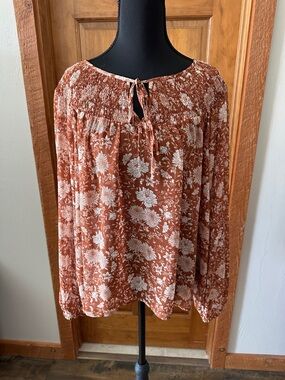 Daniel Rainn Rust Floral Smocked Peasant Top